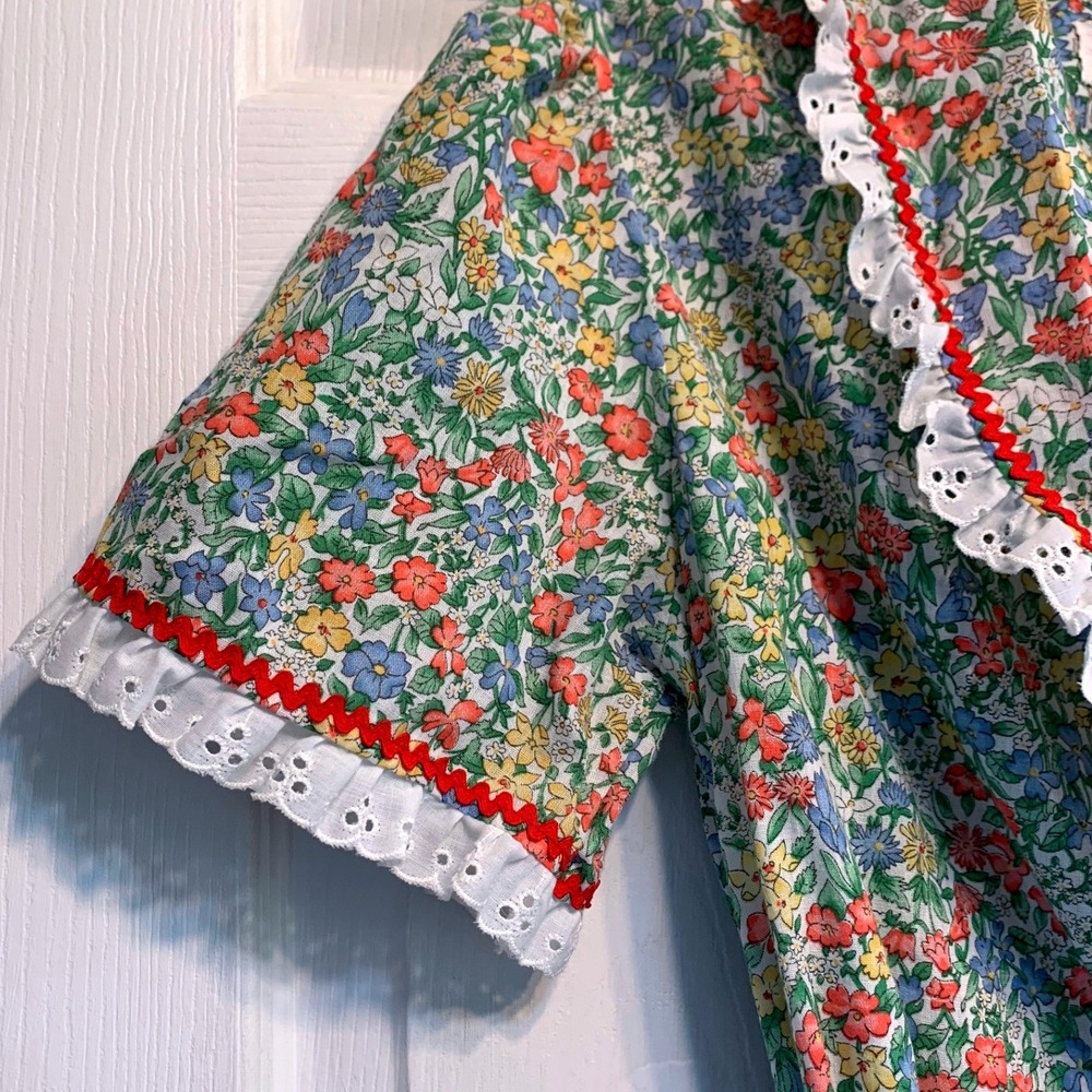 VTG Smart Time Floral Wrap Robe Petite Multicolor Eyelet Lace Rick Rack Retro - Picture 7 of 10